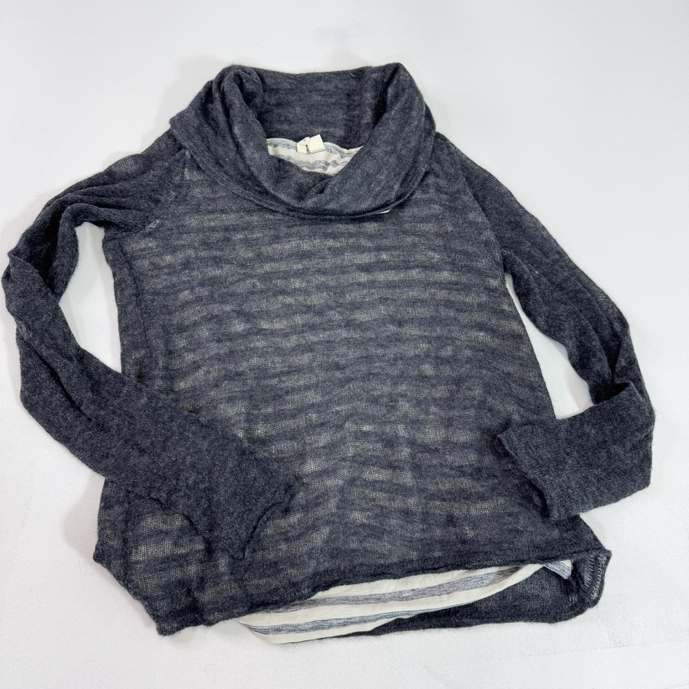 Moth Sweater Womens Small Gray Cowl Neck Sheer Knit Lined Long Sleeve Angora